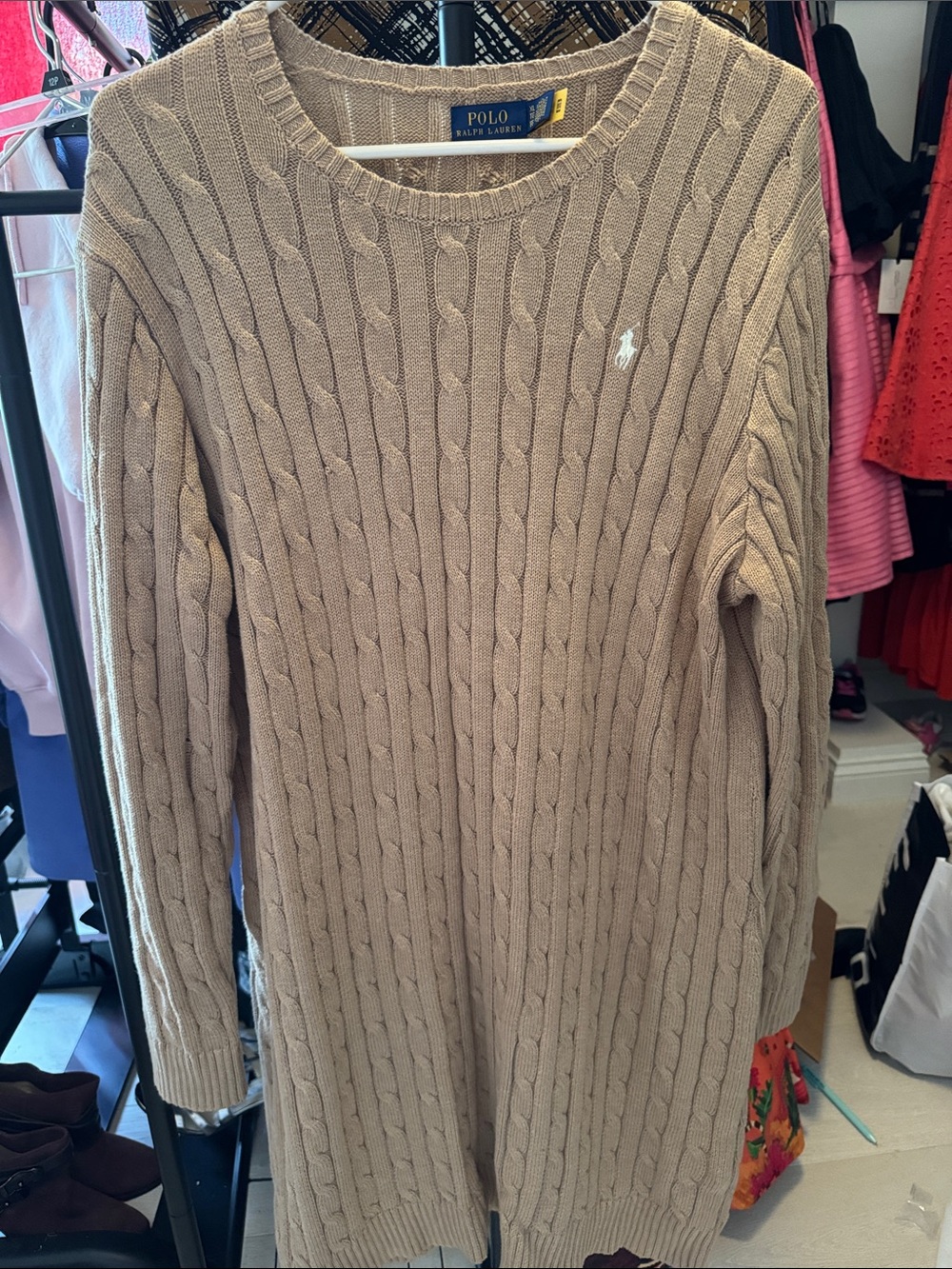 Polo by Ralph Lauren Taupe Cable-Knit Crewneck Dress